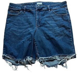Ava & Viv Women's Blue Dark Wash Distress Stretch Cuff Denim Shorts Size 18W